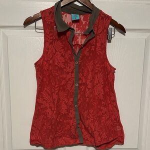 h.i.p. Red  coral and Brown Lace Blouse Y2K